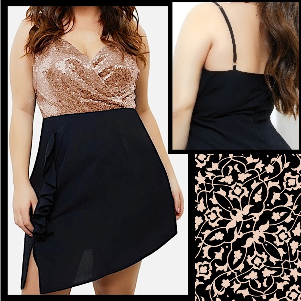 HP Rosegold Sequin Ruffle Chiffon Sleeveless Mini - Picture 4 of 7